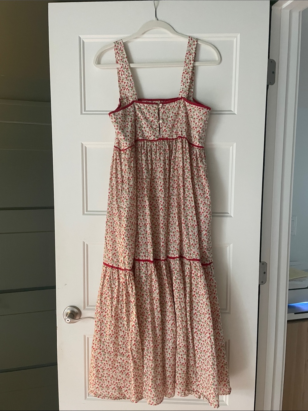 Christy Dawn Chiara Ivory Floral Maxi Dress with Red Trim in Strawberry field - Picture 8 of 10